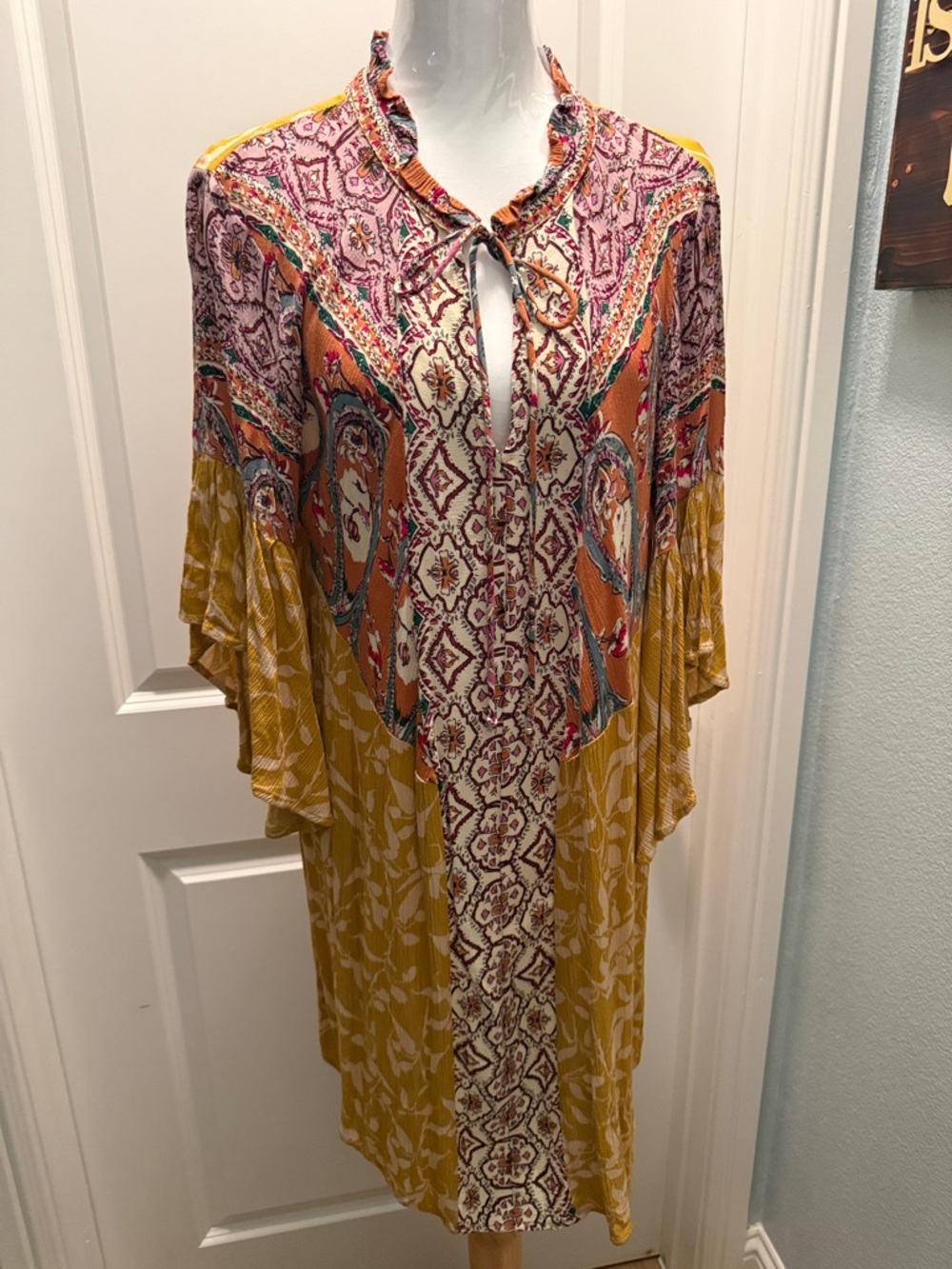 Bohemian Yellow Multi-Print Flutter Sleeve Dress